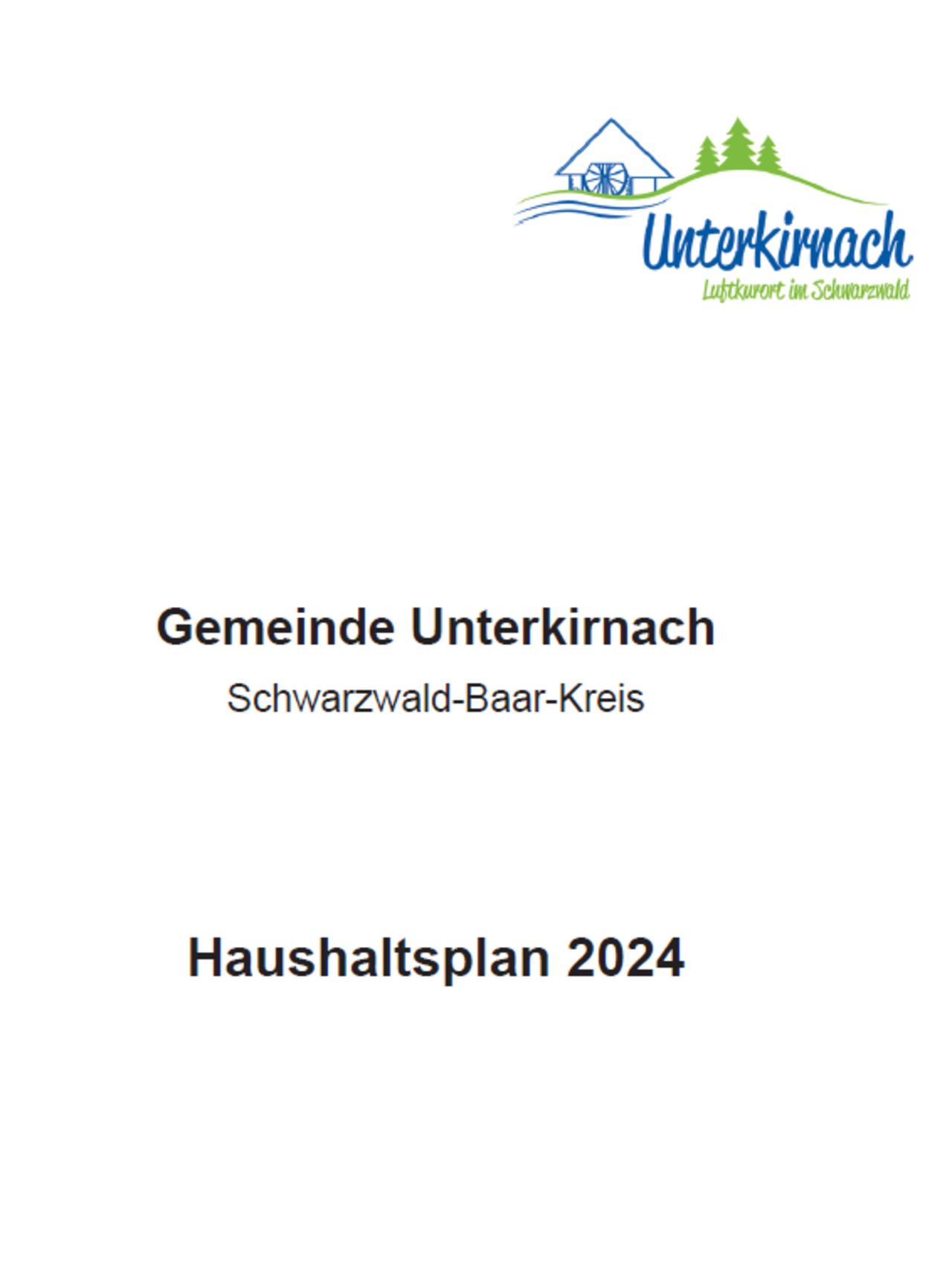 Haushaltsplan der Gemeinde Unterkirnach 2024